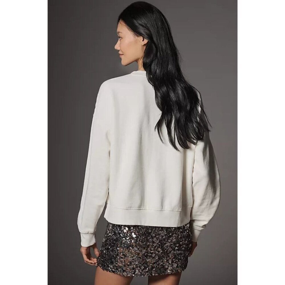 Maeve Long-Sleeve Embellished Pullover Sweatshirt Women's Size S White - Picture 2 of 3